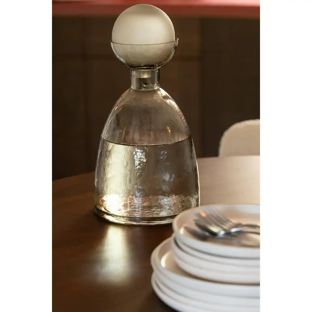 J-Line Vase Flasche+Kappe Yara Glas Greige Klein - HomeDesign Knaus