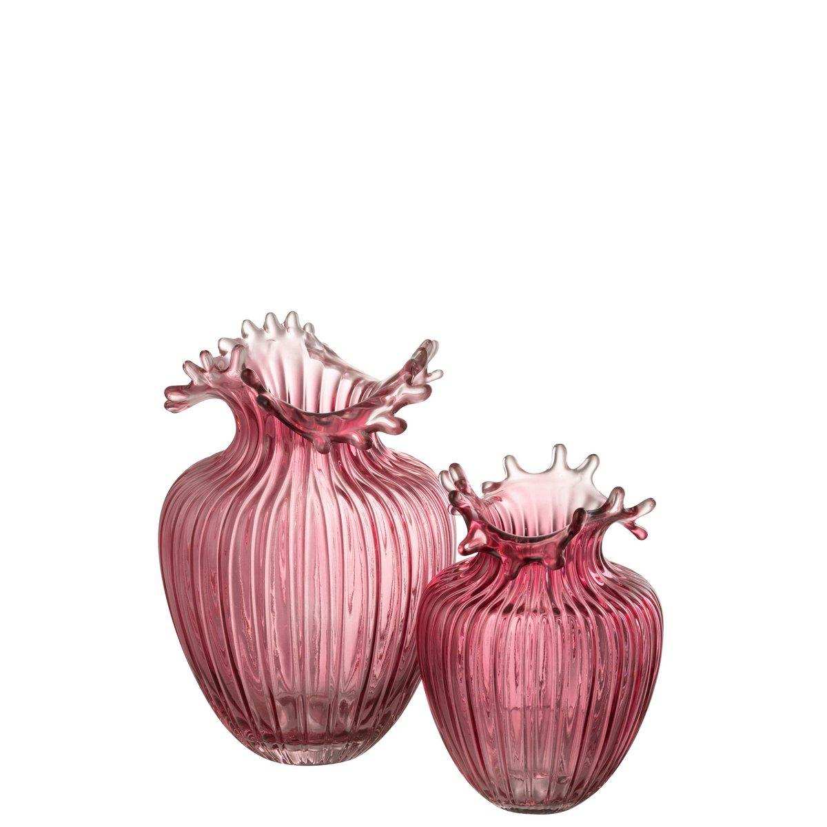 J-Line Vase Flower Lines - Glas - dunkelrosa - groß - Ø 19 cm - HomeDesign Knaus
