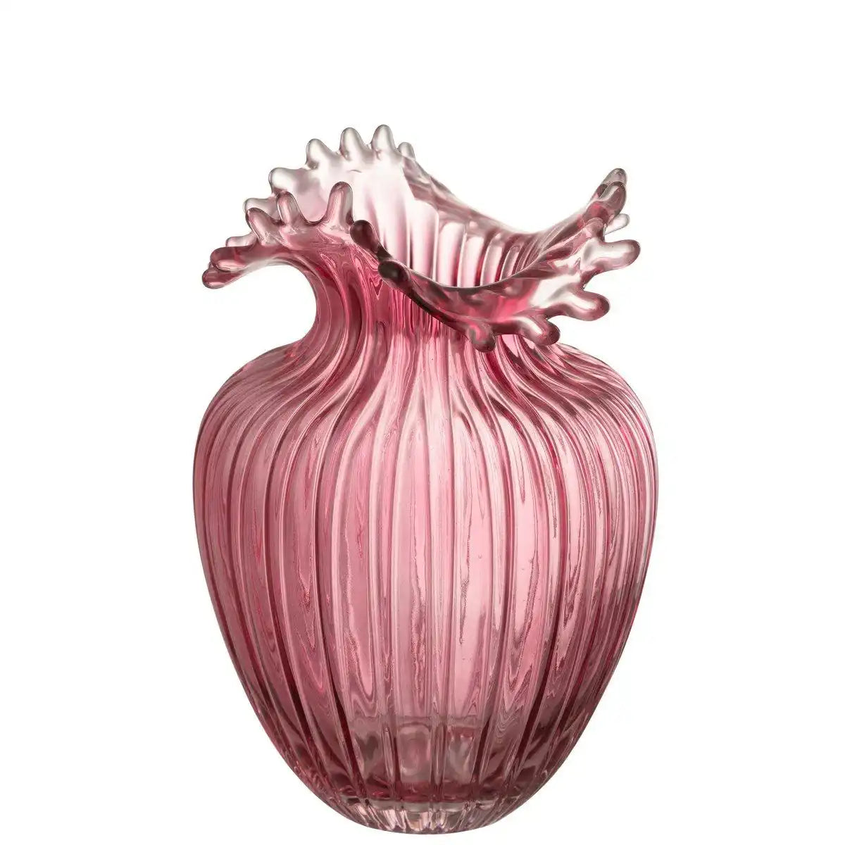 J-Line Vase Flower Lines - Glas - dunkelrosa - groß - Ø 19 cm - HomeDesign Knaus
