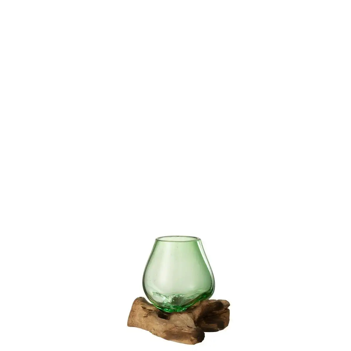 J-Line Vase Gamal - Holz/Glas - Natur/Grün - klein - 17 cm hoch - HomeDesign Knaus
