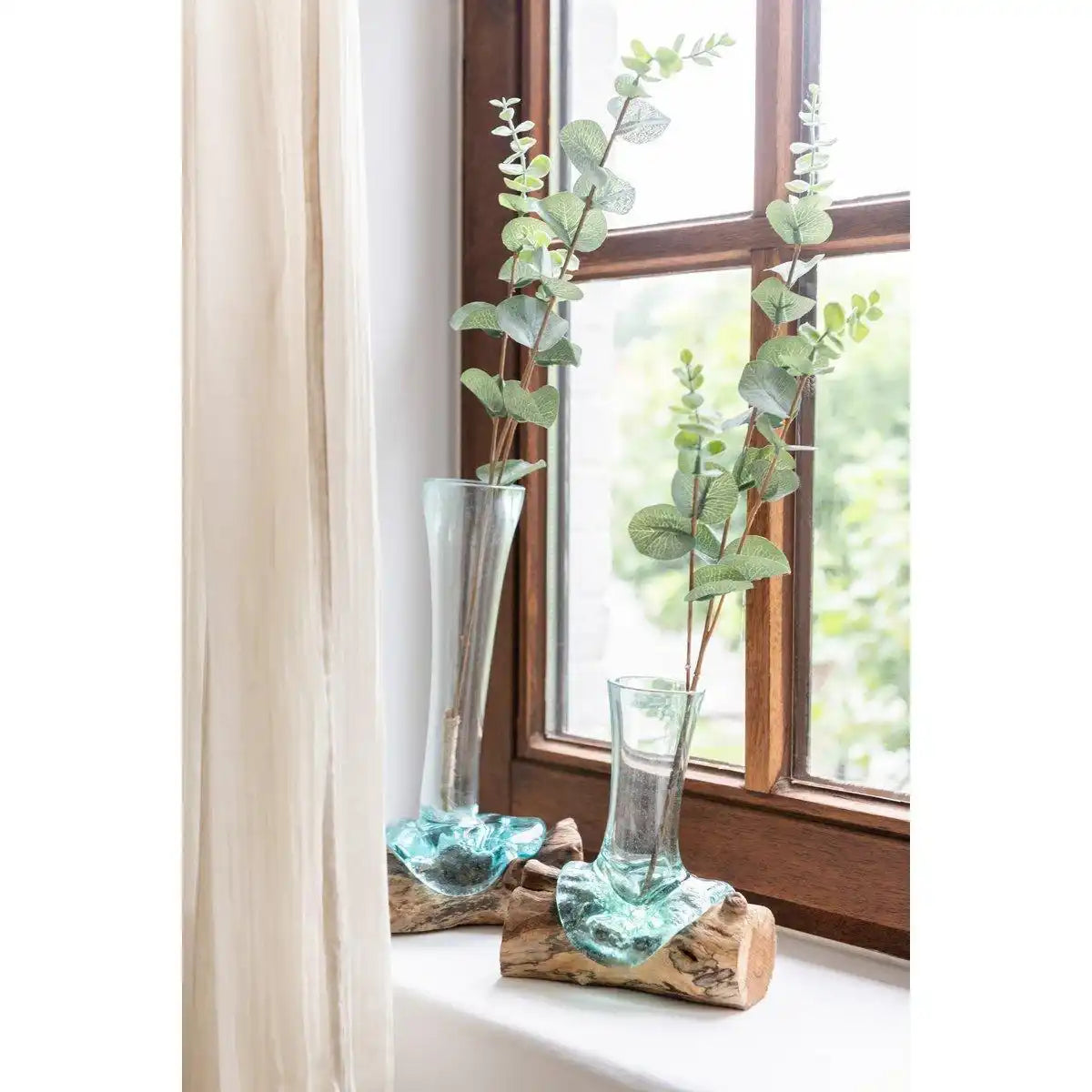 J-Line Vase Long On Foot Gamal - Holz/Glas - Natur - klein - HomeDesign Knaus