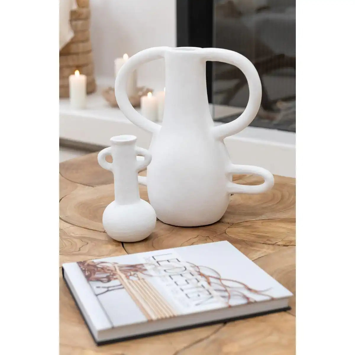 J-Line Vase mit 4 Griffen Terrakottaweiß - HomeDesign Knaus