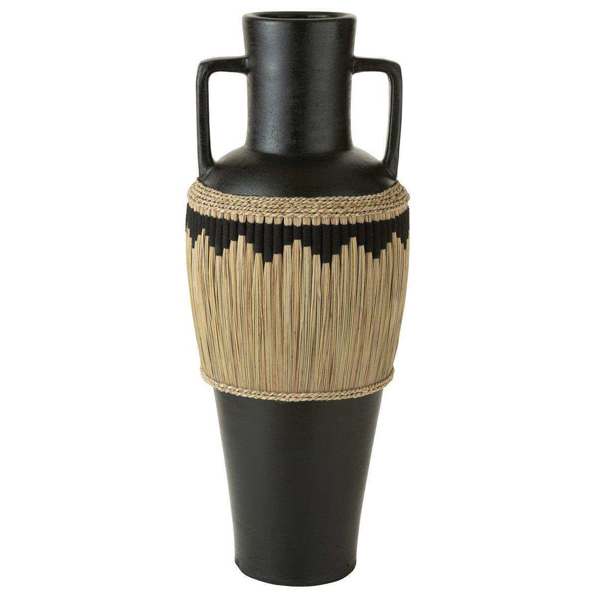 J-Line Vase Motiv+Griffe Terrakotta/Gras Schwarz/Natur - HomeDesign Knaus