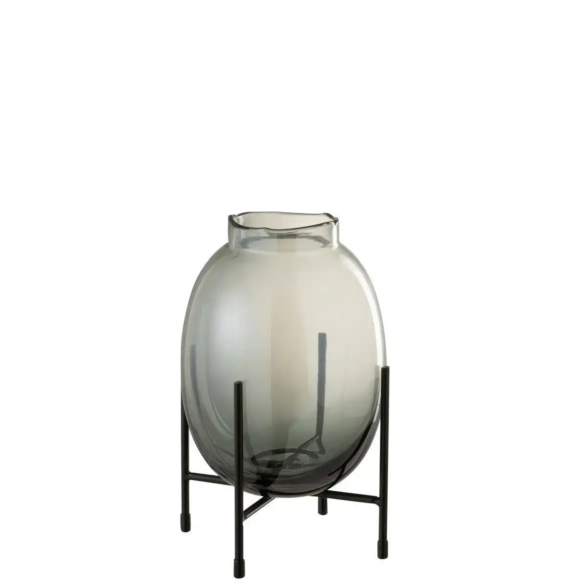 J-Line Vase On Foot Edge Ribbed - Glas - Graublau/Schwarz - klein - HomeDesign Knaus