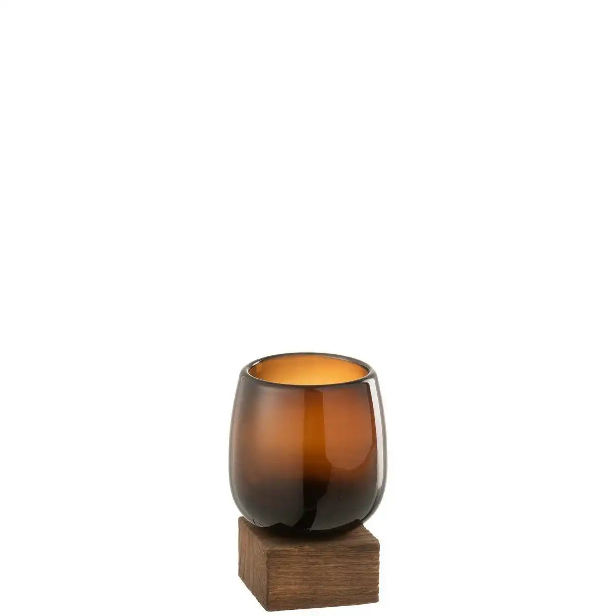 J-Line Vase On Foot High - Glas/Holz - Braun - klein - 11,00 cm hoch - HomeDesign Knaus