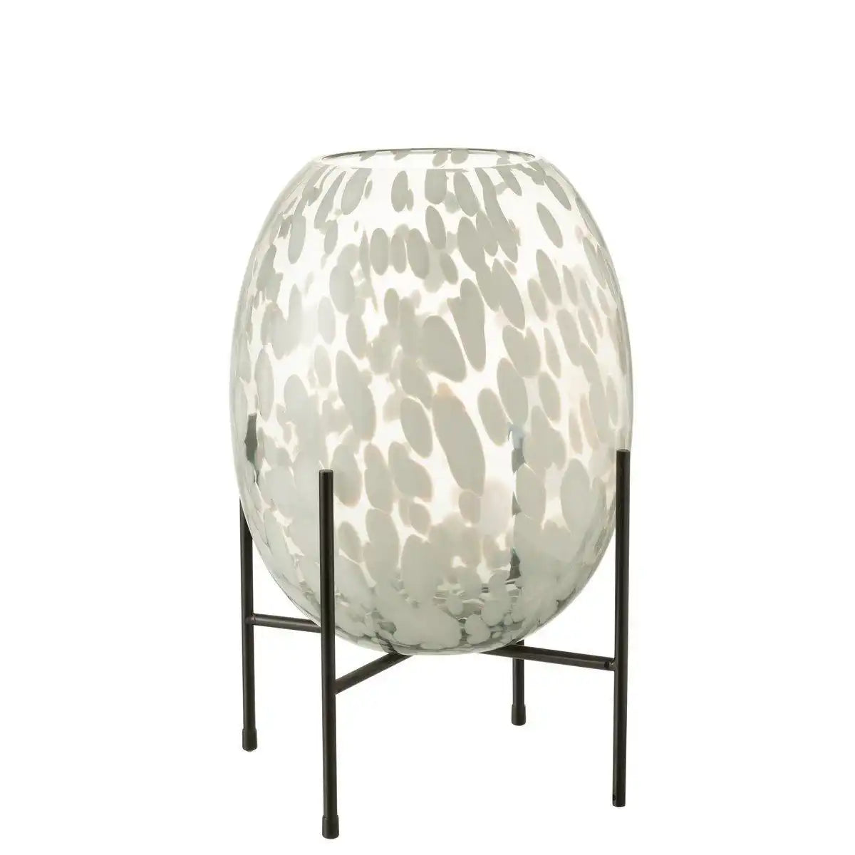 J-Line Vase On Foot Speckle – Glas – grau/weiß – groß - HomeDesign Knaus