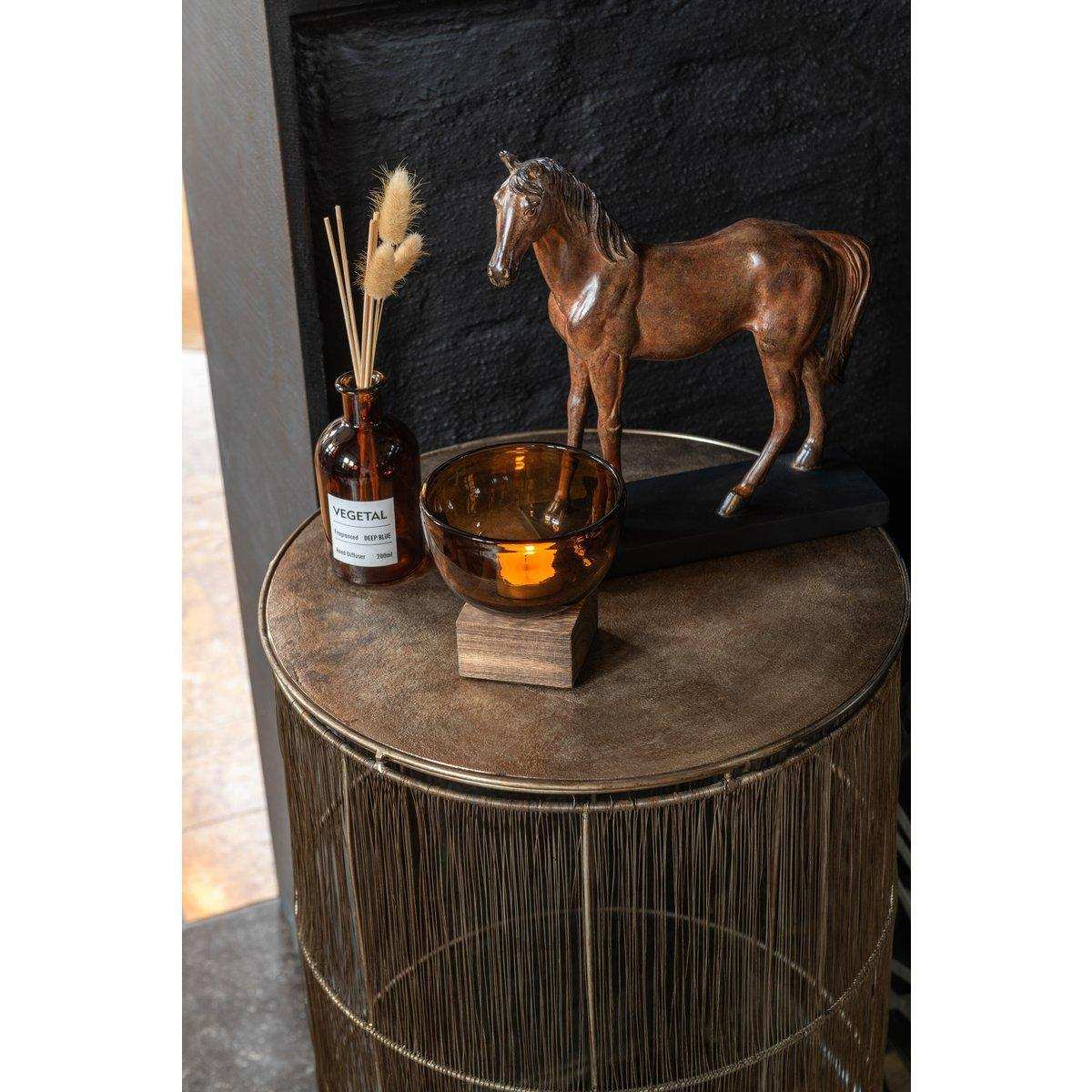 J-Line Vase On Foot Wide - Glas/Holz - Braun - klein - 11,00 cm hoch - HomeDesign Knaus
