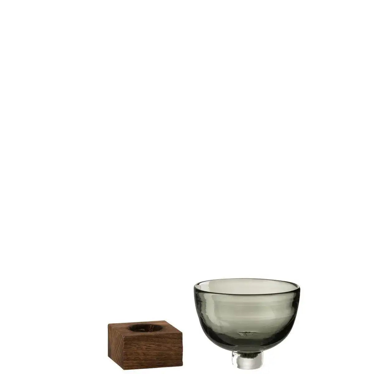 J-Line Vase On Foot Wide - Glas/Holz - Dunkelbraun/Grau - Klein - HomeDesign Knaus