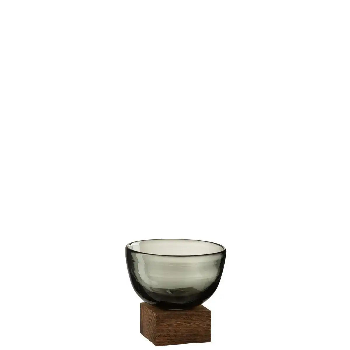 J-Line Vase On Foot Wide - Glas/Holz - Dunkelbraun/Grau - Klein - HomeDesign Knaus
