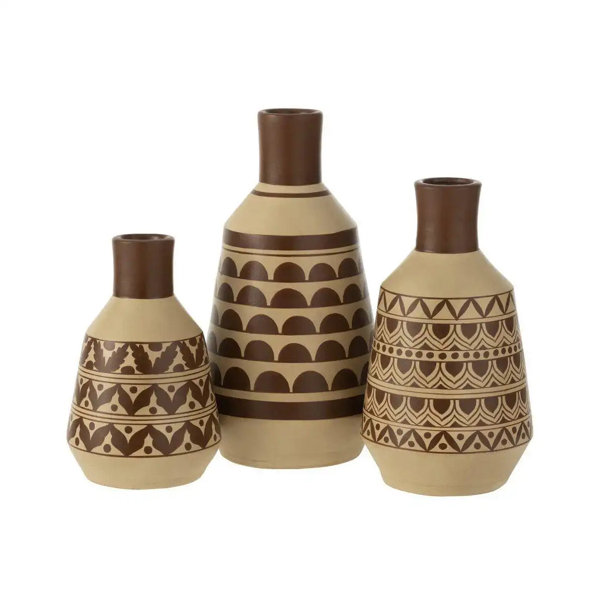 J-Line Vase Pattern Half-Circles – Keramik – weiß/braun - HomeDesign Knaus