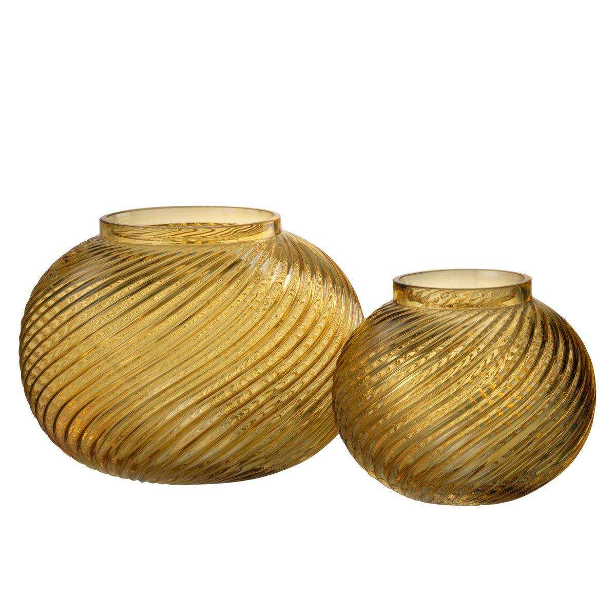 J-Line Vase Ribbels Round - Glas - Gelb - groß - 17,00 cm hoch - HomeDesign Knaus