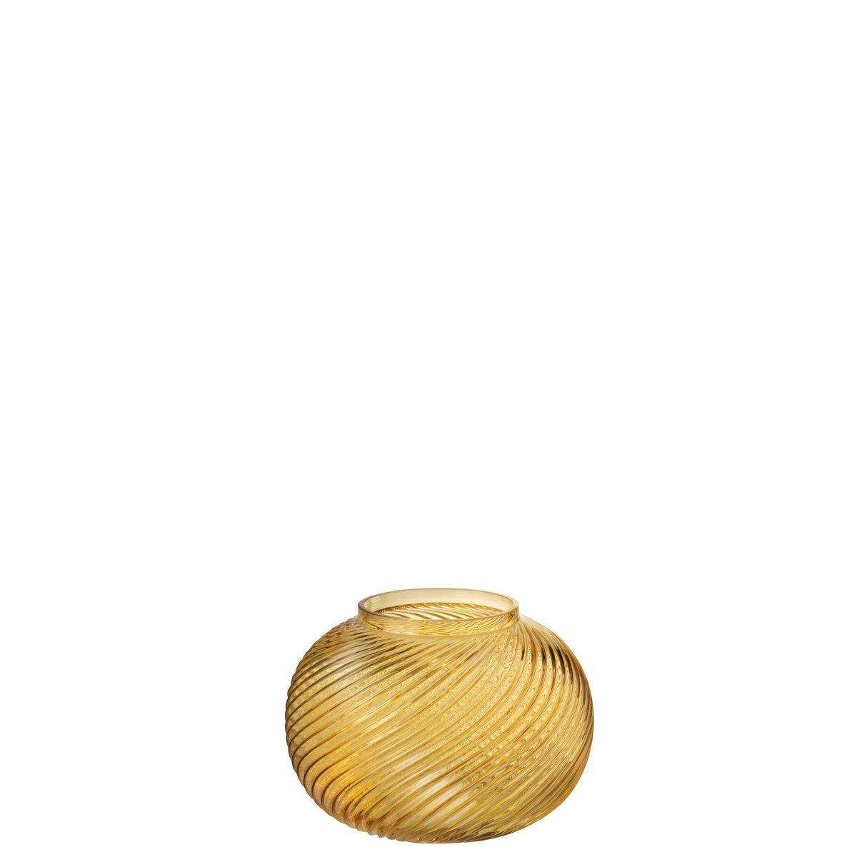 J-Line Vase Ribbels Round - Glas - Gelb - groß - 17,00 cm hoch - HomeDesign Knaus