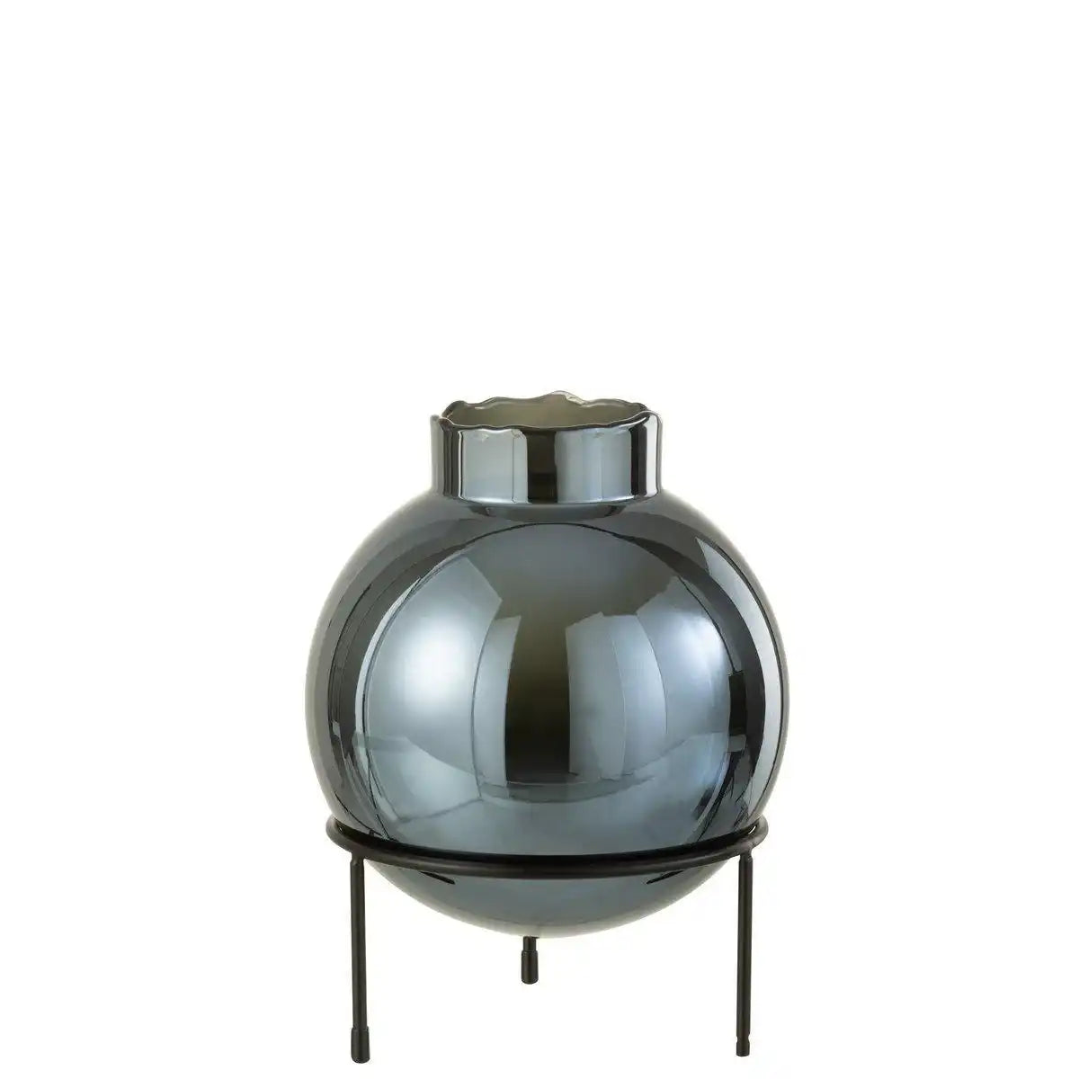 J-Line Vase Sphere - Glas/Metall - Blau/Schwarz - groß - HomeDesign Knaus