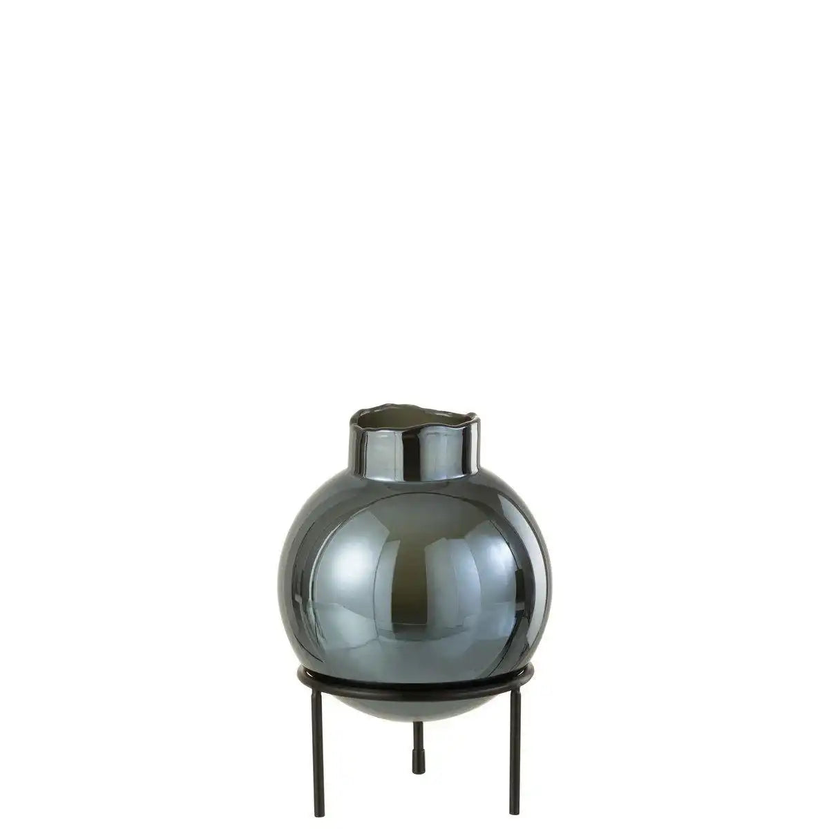 J-Line Vase Sphere - Glas/Metall - Blau/Schwarz - klein - HomeDesign Knaus
