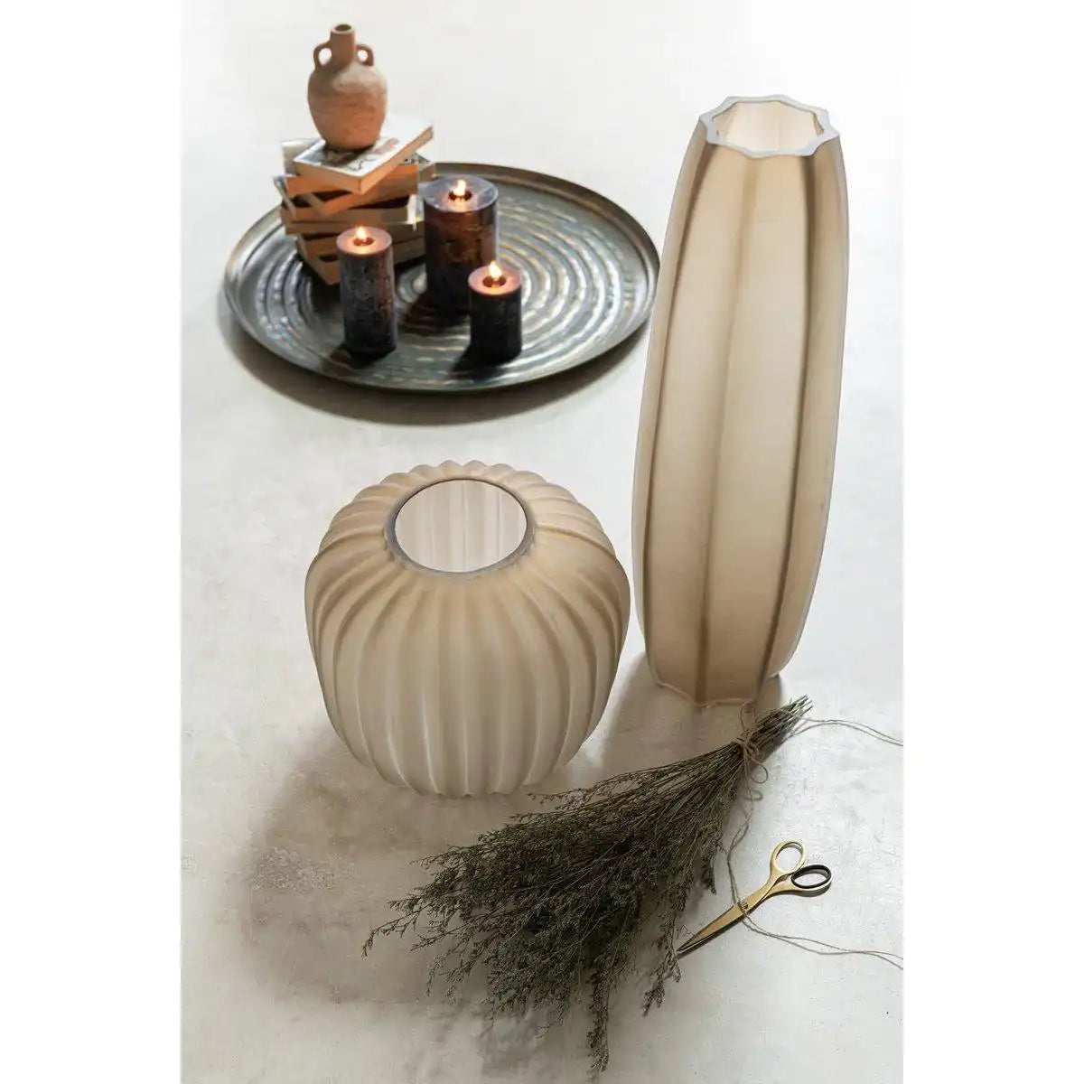 J-Line Vase Stripe Sand - hellbraunes Glas - HomeDesign Knaus