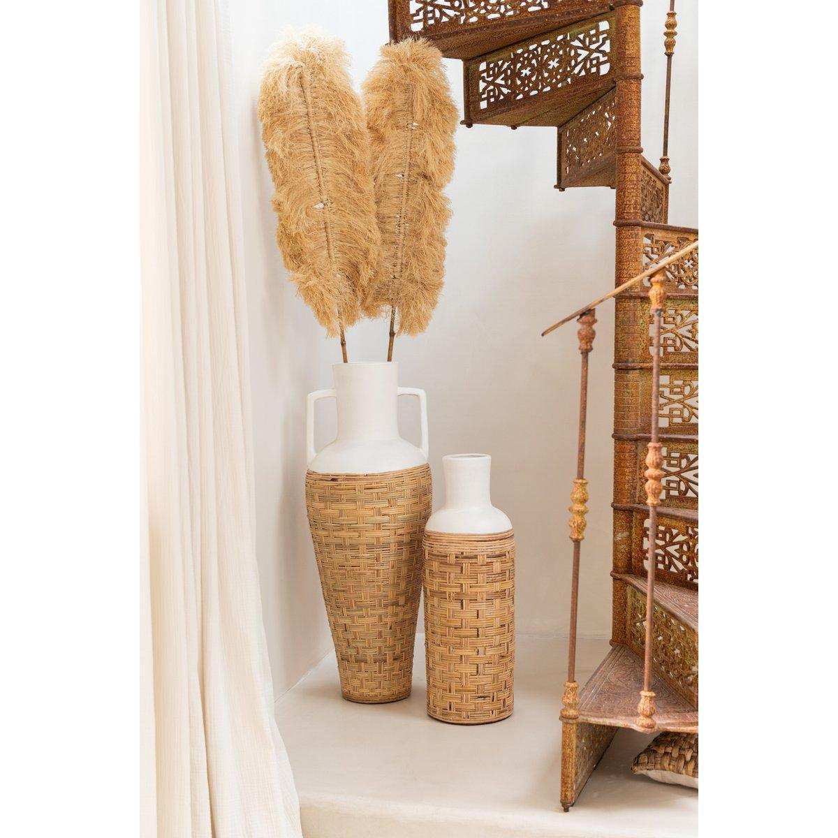 J-Line Vase Woven Terracotta – Rotin – Weiß/Natur - HomeDesign Knaus