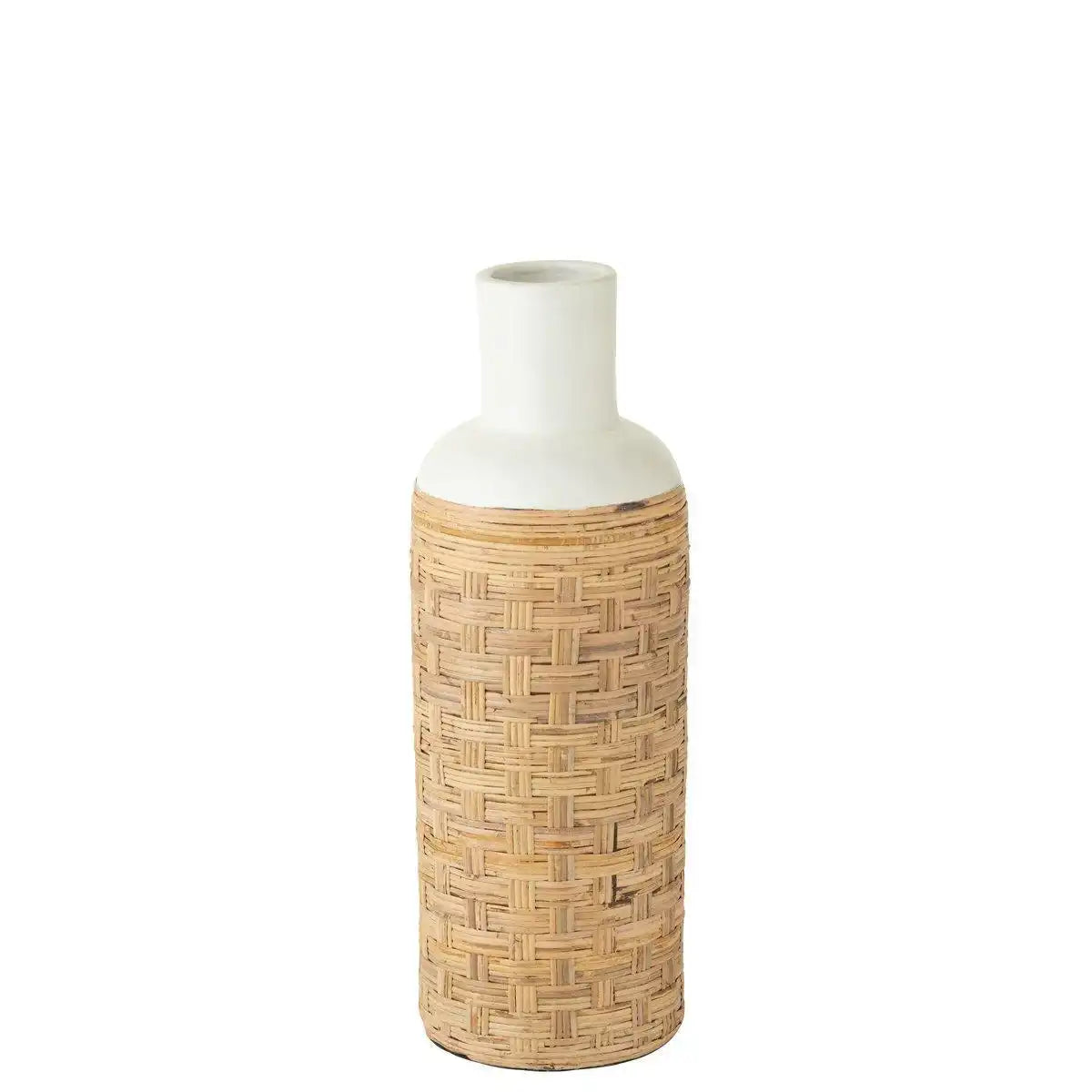 J-Line Vase Woven Terracotta – Rotin – Weiß/Natur - HomeDesign Knaus