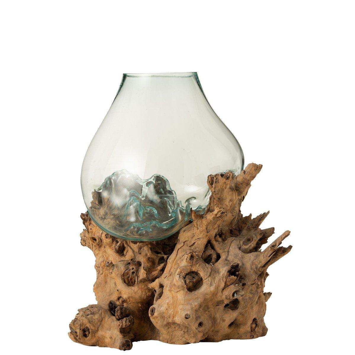 J-Line Vase XL Auf Fuß Gamalholz Recyceltes Glas Natur Transparent - HomeDesign Knaus