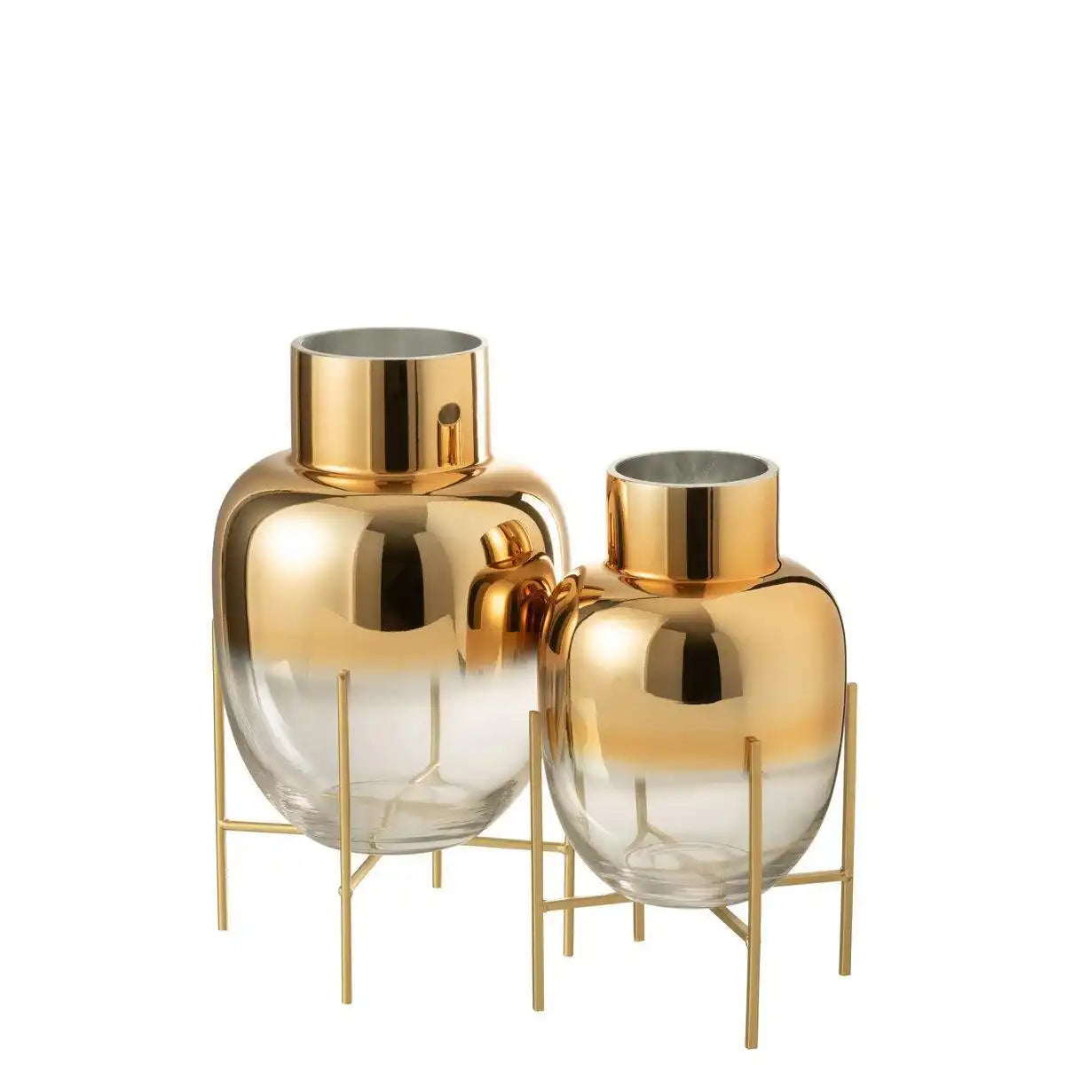 J-Line Vase Zylinder auf Fuß - Glas - transparent/gold - groß - HomeDesign Knaus