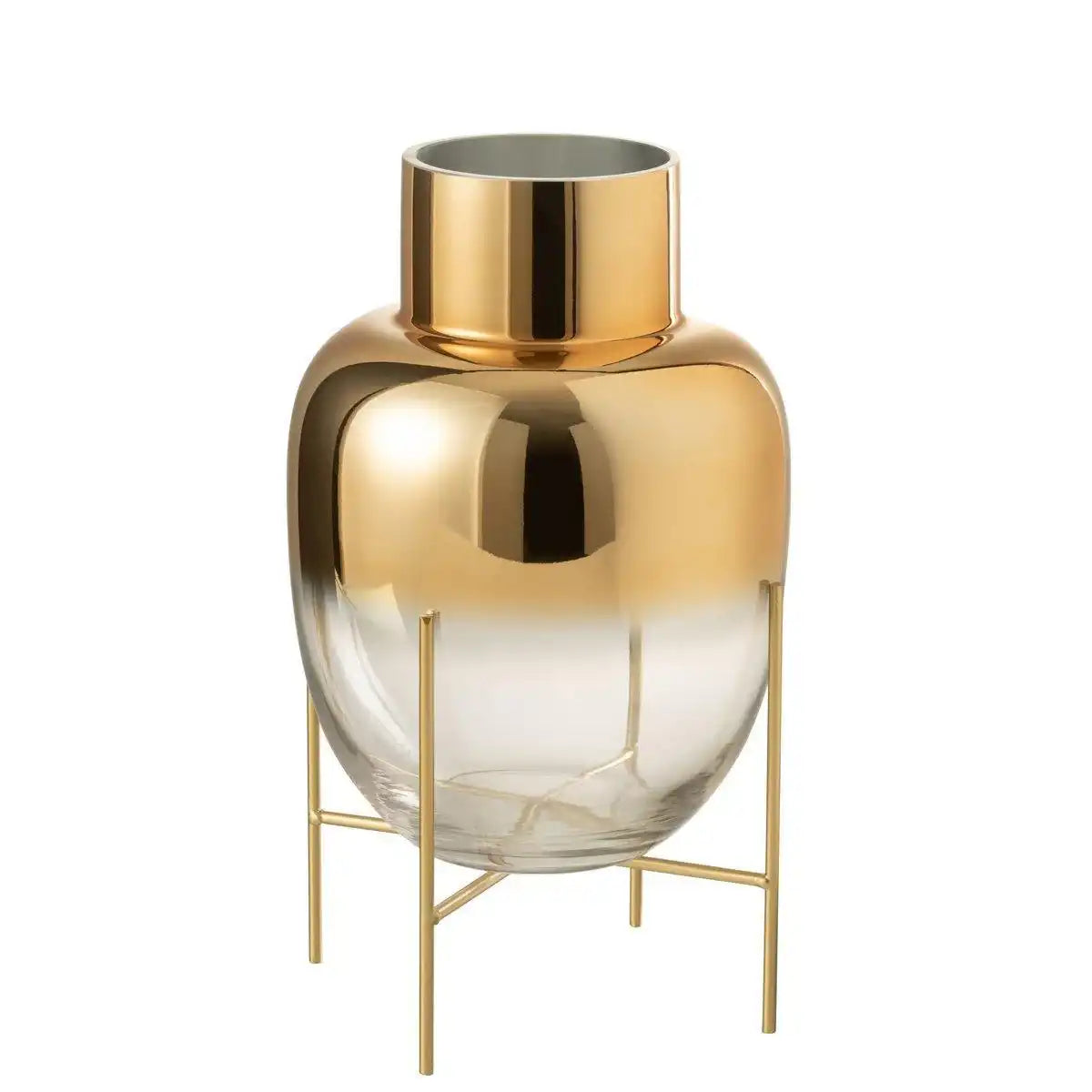 J-Line Vase Zylinder auf Fuß - Glas - transparent/gold - groß - HomeDesign Knaus