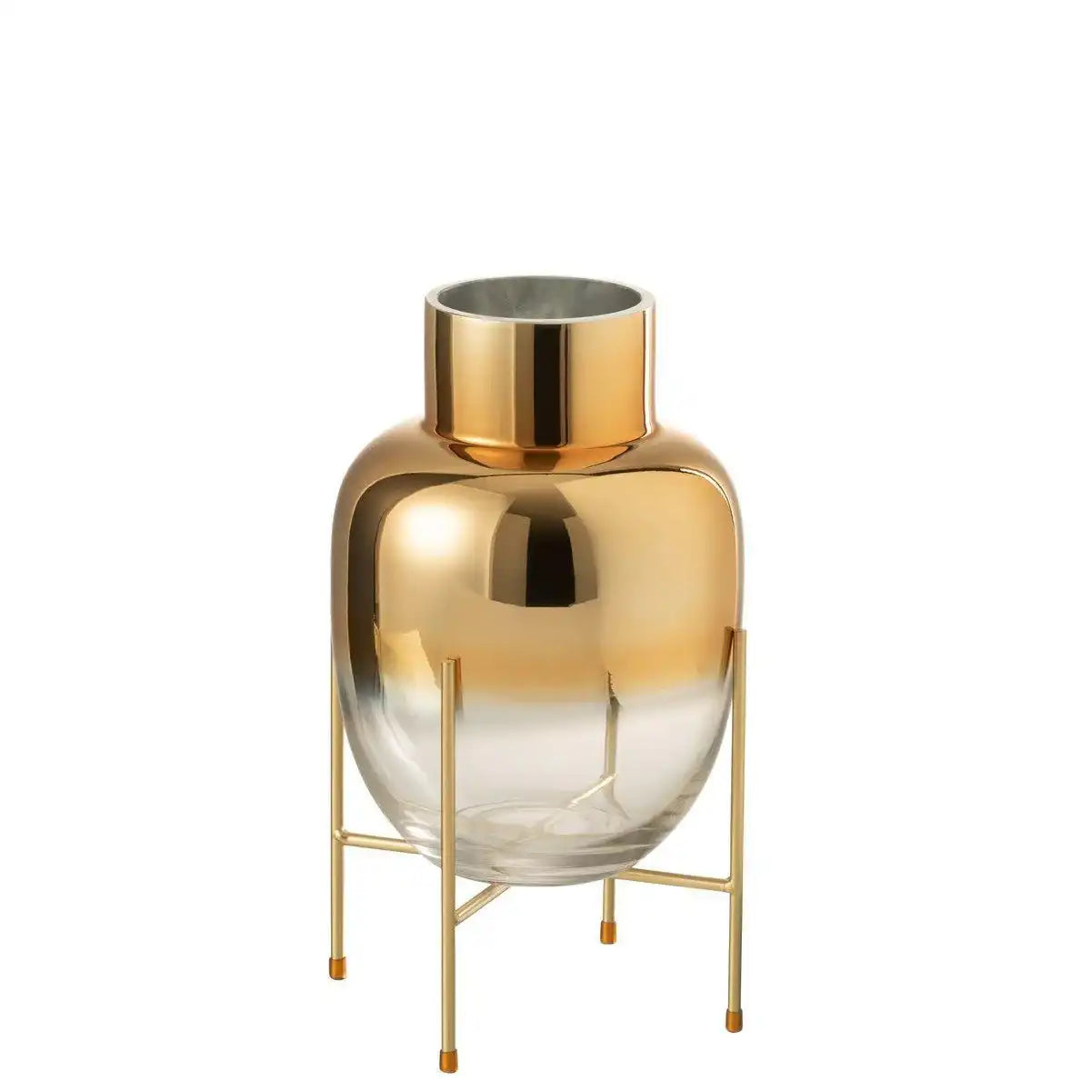 J-Line Vase Zylinder auf Fuß - Glas - transparent/gold - klein - HomeDesign Knaus