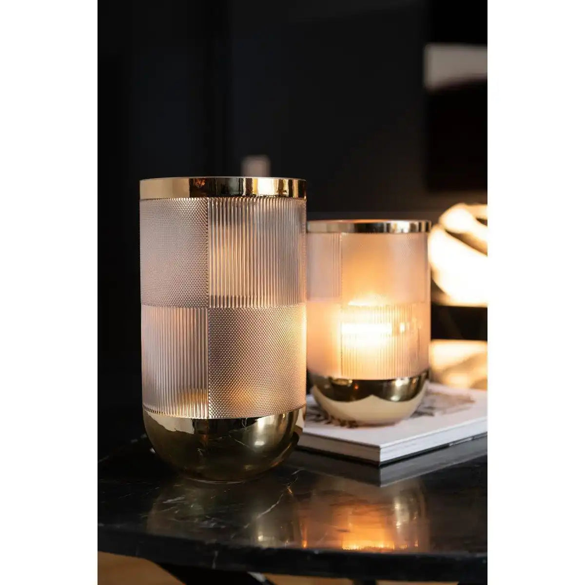 J-Line Vase Zylindermotiv - Glas - transparent/gold - klein - HomeDesign Knaus