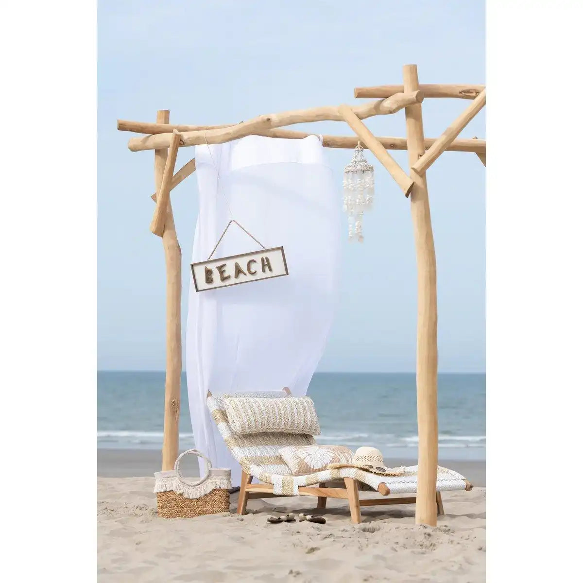 J-Line Wanddekoration Beach Plate Paulownia – Holz – Weiß/Natur - HomeDesign Knaus