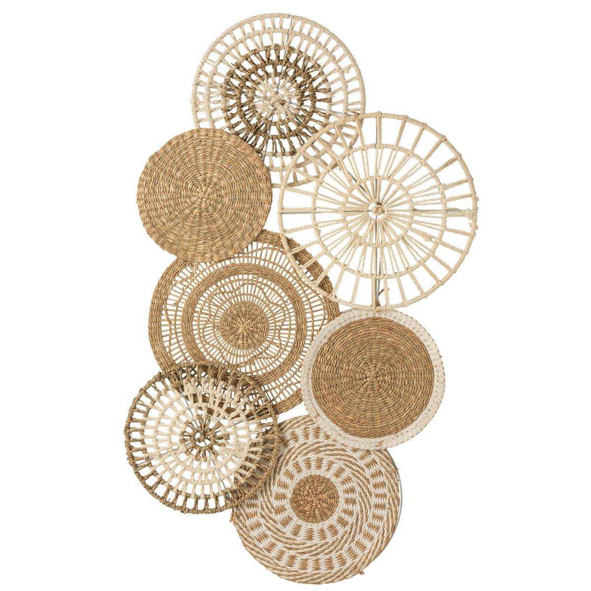 J-Line Wanddekoration Kreise Seegras/Baumwolle Natur/Weiß - HomeDesign Knaus