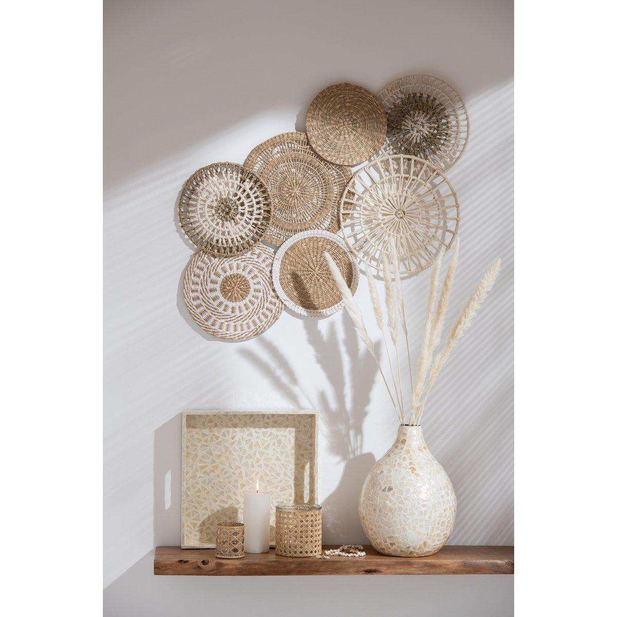 J-Line Wanddekoration Kreise Seegras/Baumwolle Natur/Weiß - HomeDesign Knaus