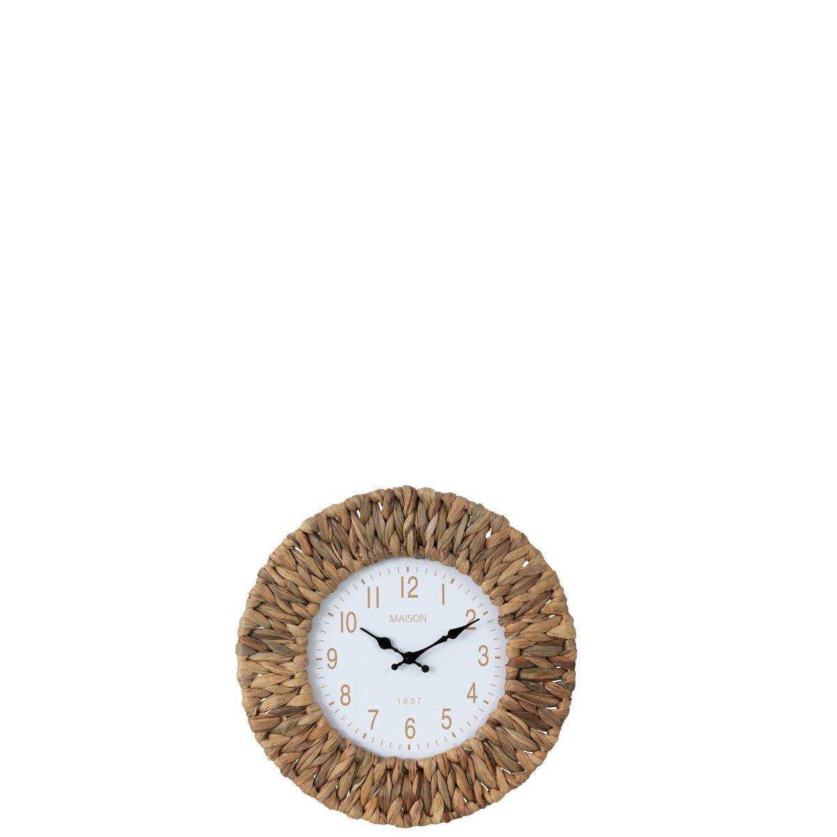 J-Line Wandklok Bloem – Wasserhyazinthe/Metall – Natur/Weiß – klein - HomeDesign Knaus