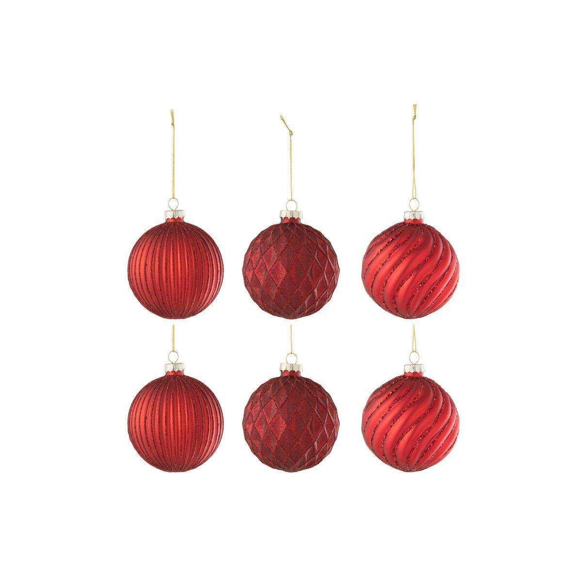 J-Line Weihnachtskugeln - Glas - gerippt/kariert - rot - - HomeDesign Knaus