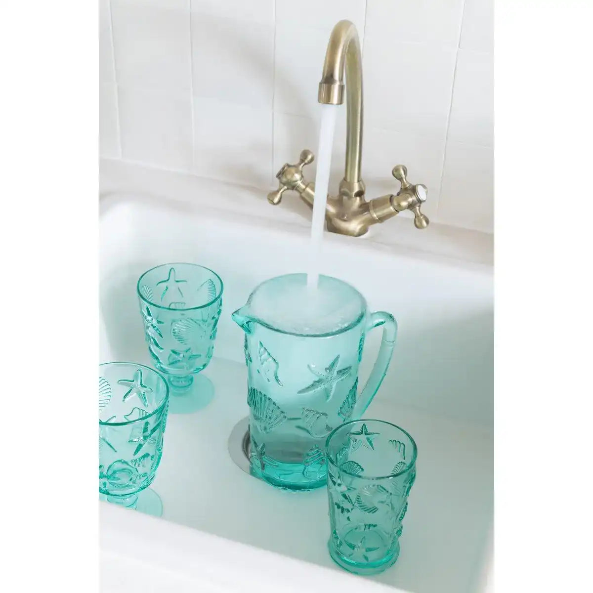 J-Line Weinglas Sea - Glas - Azurblau - - HomeDesign Knaus