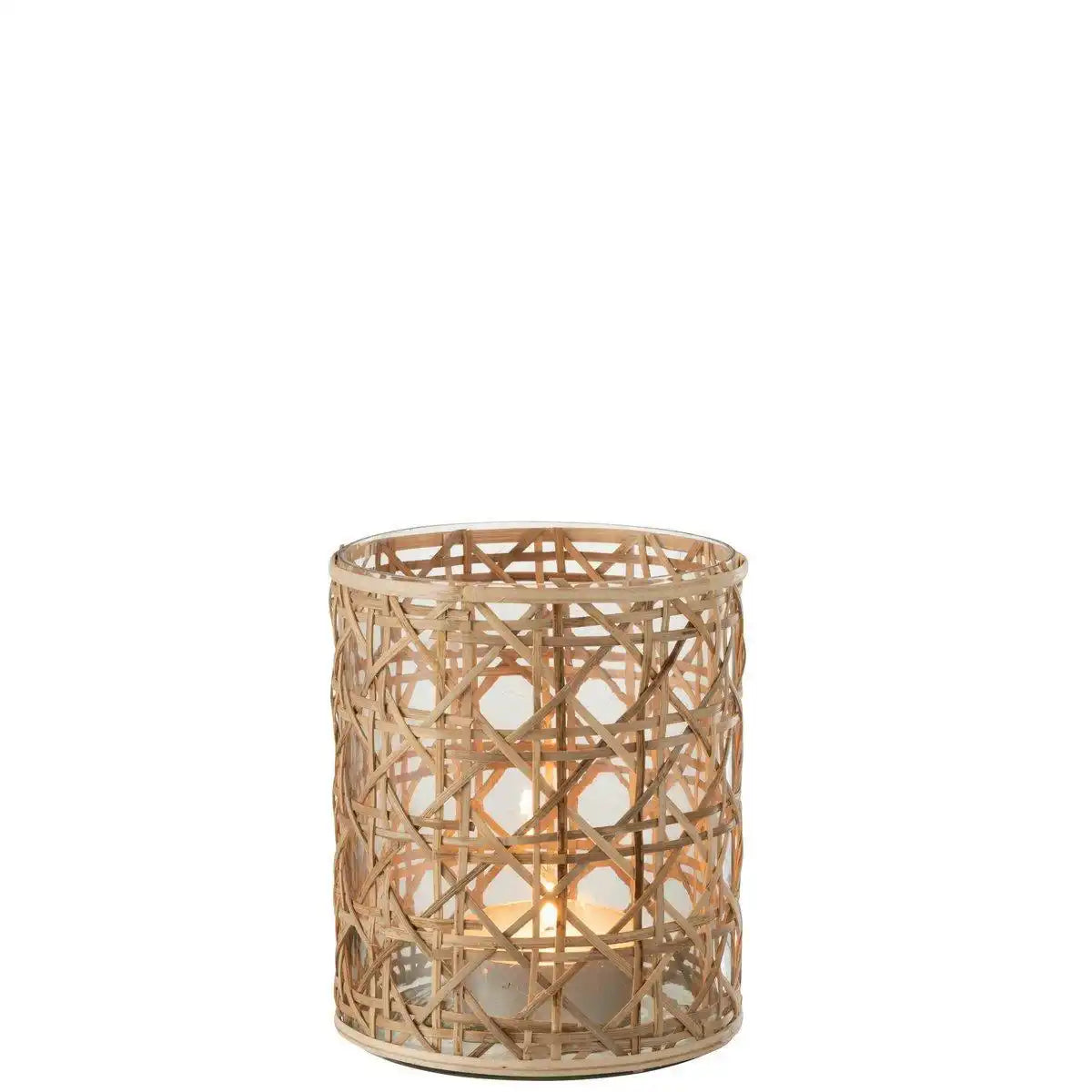 J-Line windlicht Candice - glas/riet - naturel - medium - HomeDesign Knaus