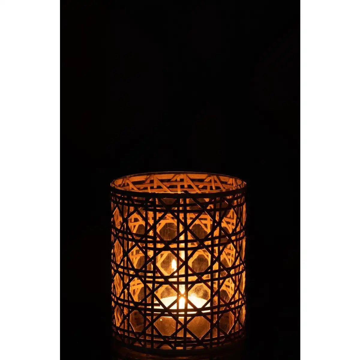 J-Line windlicht Candice - glas/riet - naturel - medium - HomeDesign Knaus