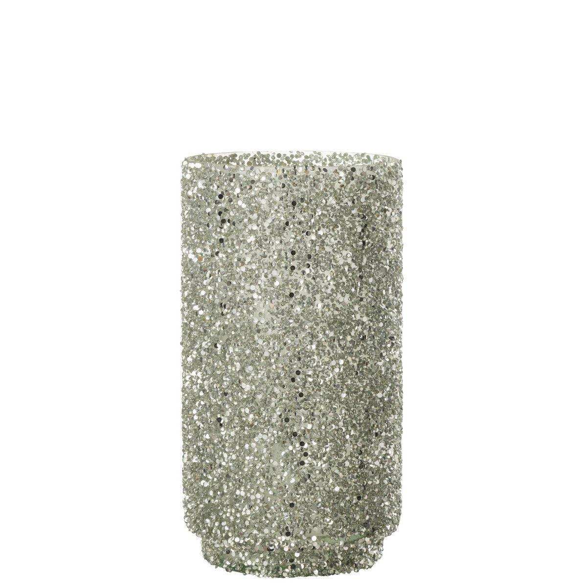 J-Line windlicht Glitter - glas - zilver - large - HomeDesign Knaus