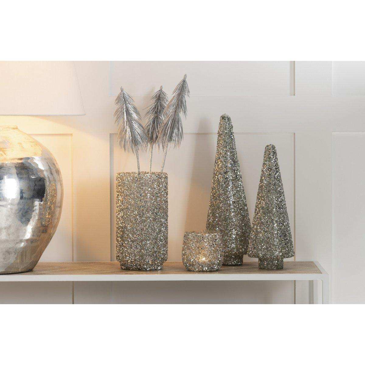 J-Line windlicht Glitter - glas - zilver - large - HomeDesign Knaus