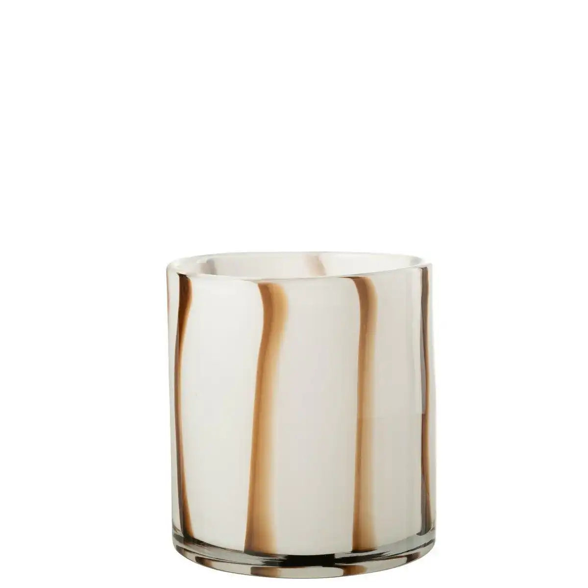 J-Line Windlicht Strepen Safari - Glas - Weiß/Braun - Mittel - HomeDesign Knaus