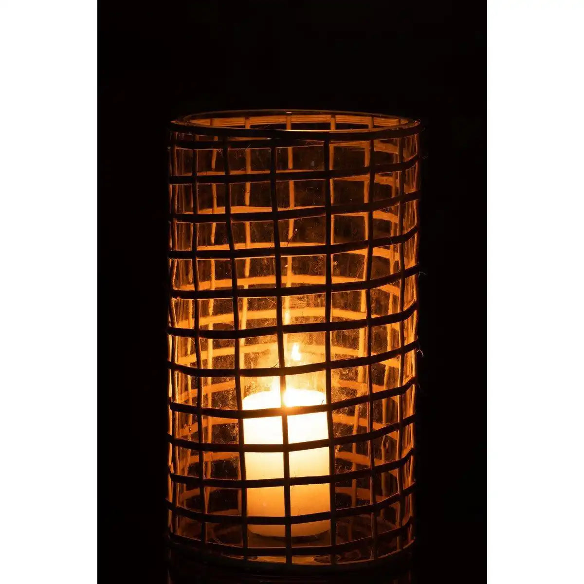 J-Line windlicht Violet - glas/riet - naturel - large - HomeDesign Knaus