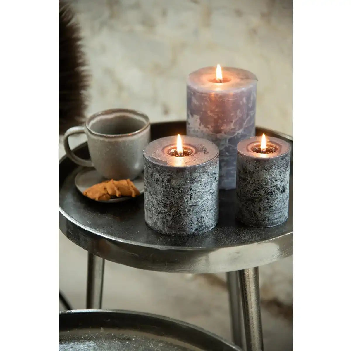 J-Line Zylinderkerze Granit - M - 48U - - HomeDesign Knaus