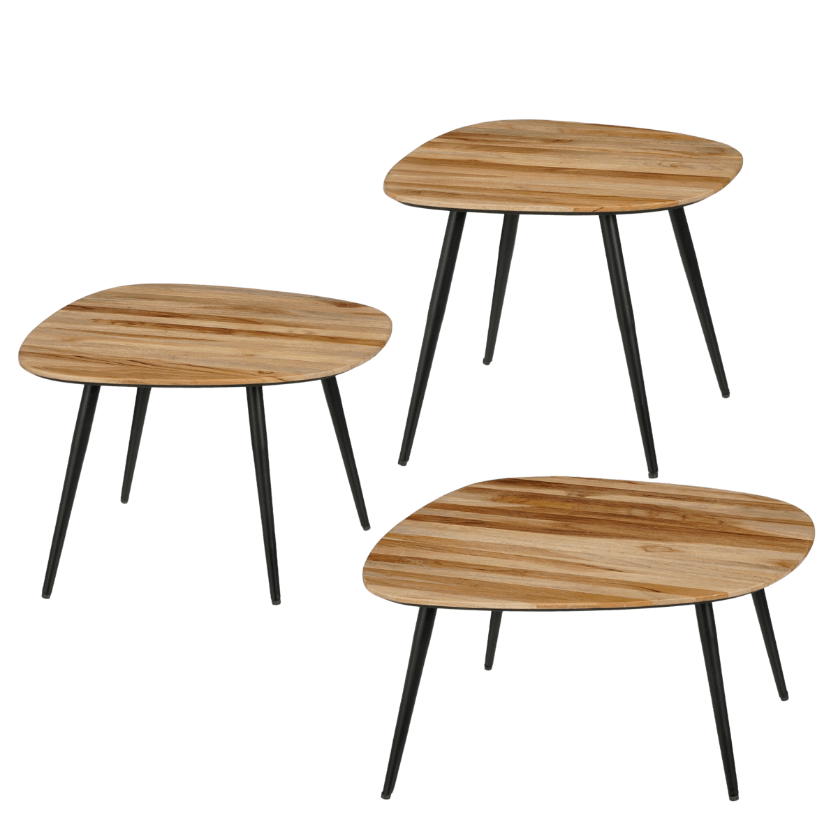 Jailey Beistelltisch – 3er-Set – L62 x B52 x H34 cm – recyceltes Holz – Braun - HomeDesign Knaus