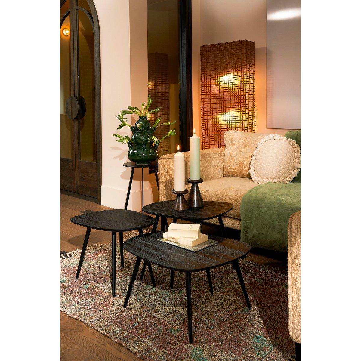Jailey Beistelltisch – 3er-Set – L62 x B52 x H34 cm – recyceltes Holz – Schwarz - HomeDesign Knaus