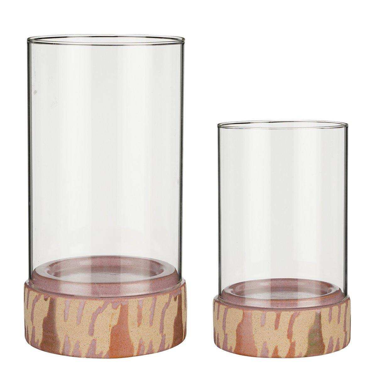 Javi Kerzenhalter – 2er-Set – H35 x Ø19 cm – Keramik, Glas – Rosa, Beige - HomeDesign Knaus