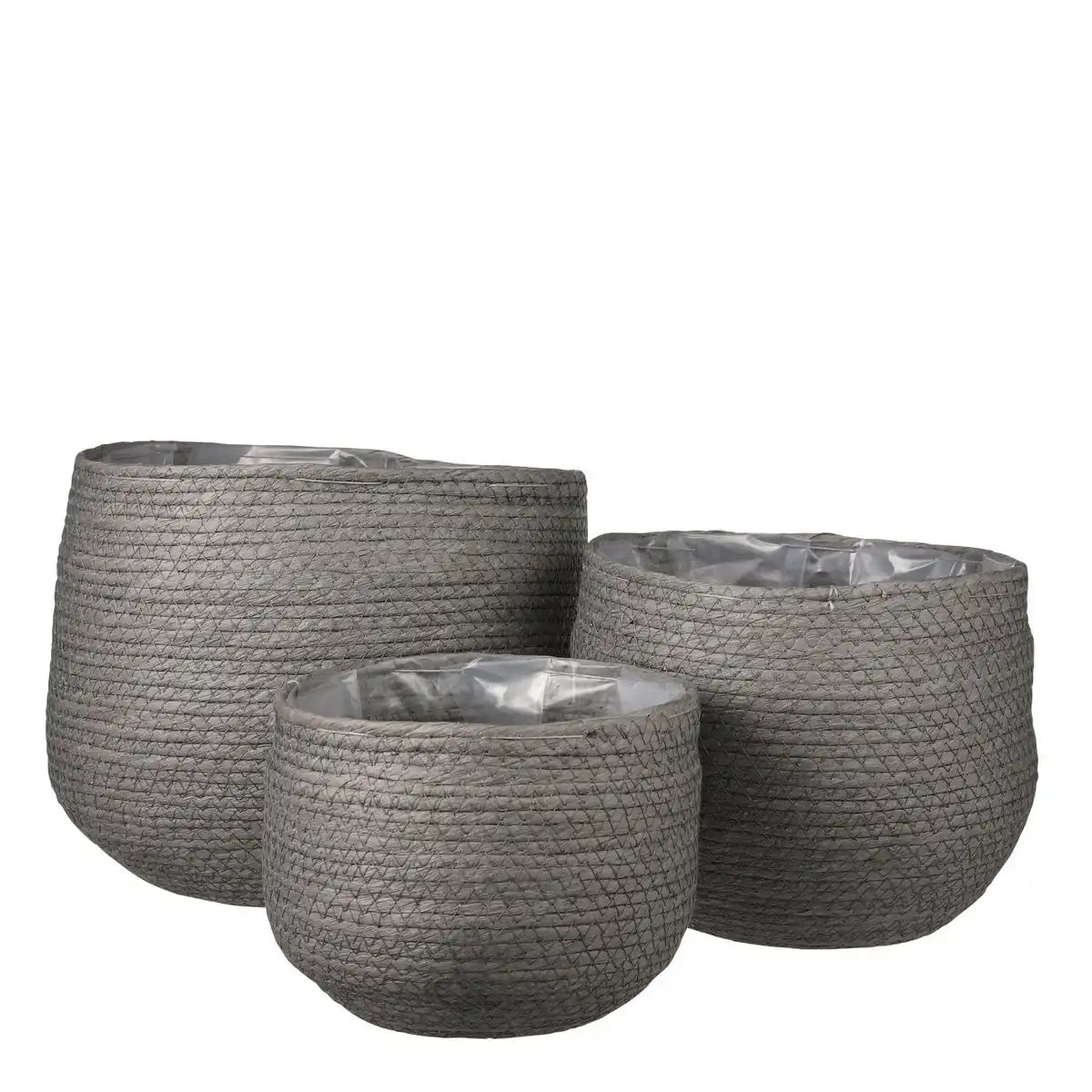 Jorck Pflanzkorb – 3er-Set – H24 x Ø26 cm – Papier – Grau - HomeDesign Knaus