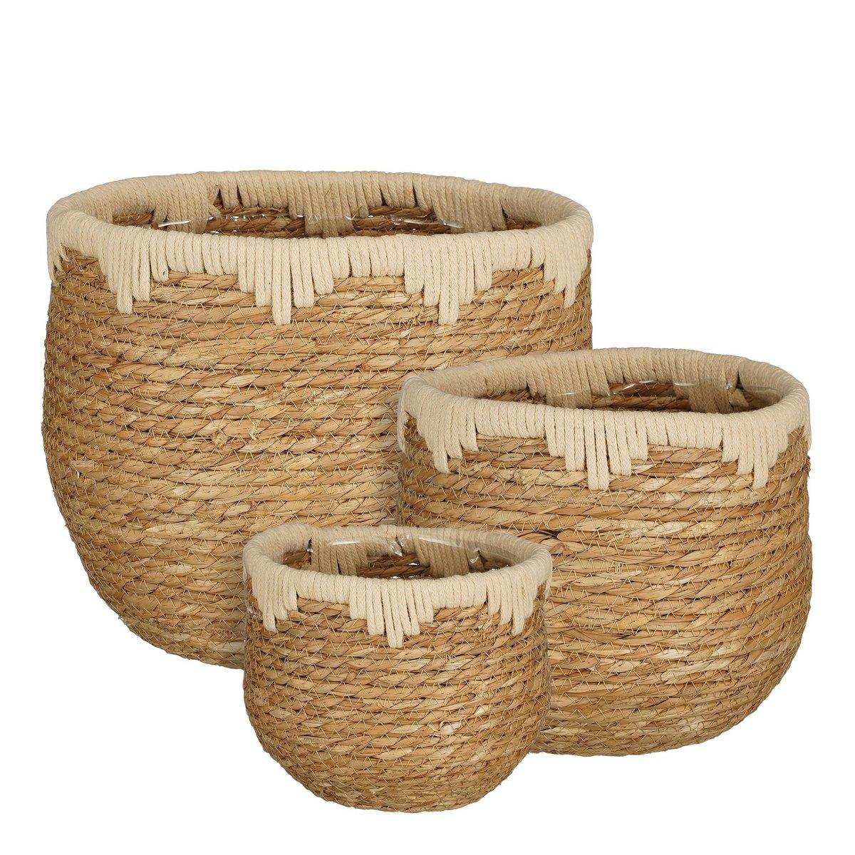 Jorck Pflanzkorb – 3er-Set – H24 x Ø26 cm – Seegras – Beige, Braun - HomeDesign Knaus