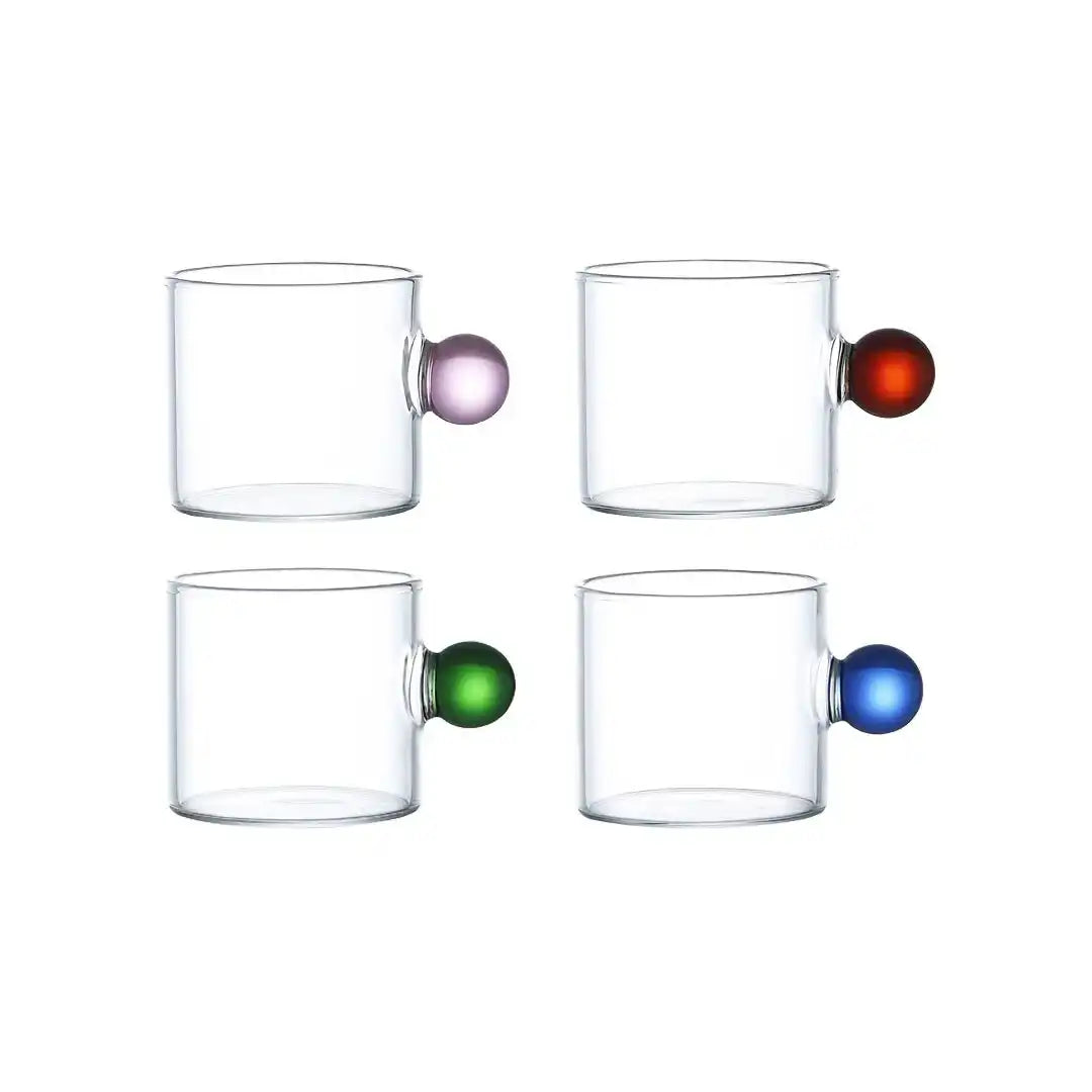 KAFFEEBECHER AUS KLAREM GLAS MIT BUNTEM KUGELGRIFF, 100 ML - HomeDesign Knaus