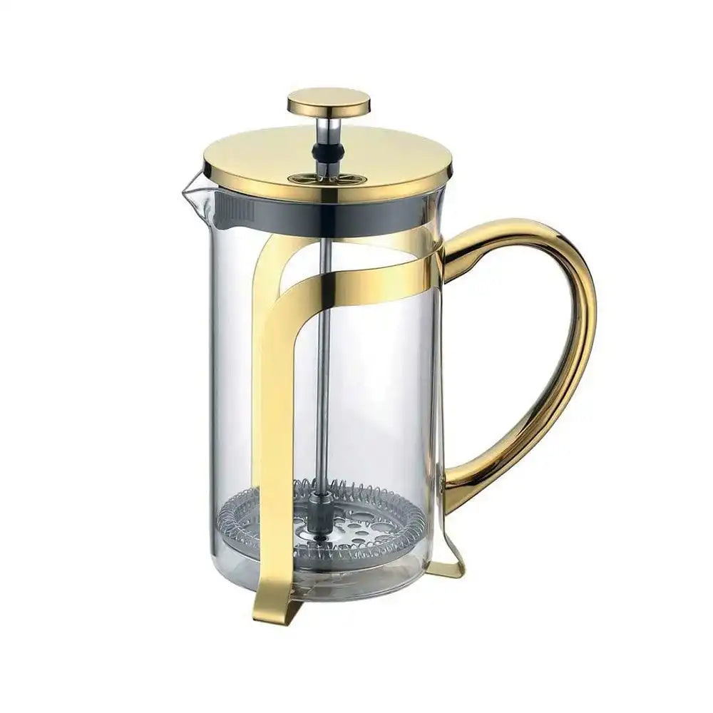KAFFEEKANNE AUS GLAS MIT GOLDMETALLDEKO 9X9X18CM - HomeDesign Knaus