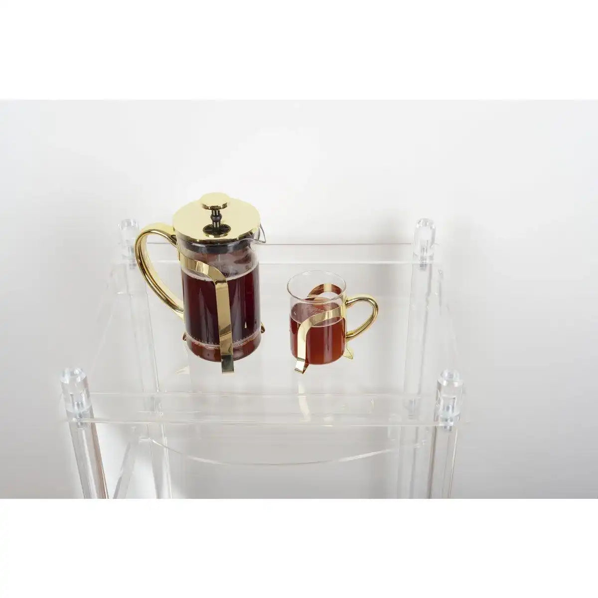 KAFFEEKANNE AUS GLAS MIT GOLDMETALLDEKO 9X9X18CM - HomeDesign Knaus