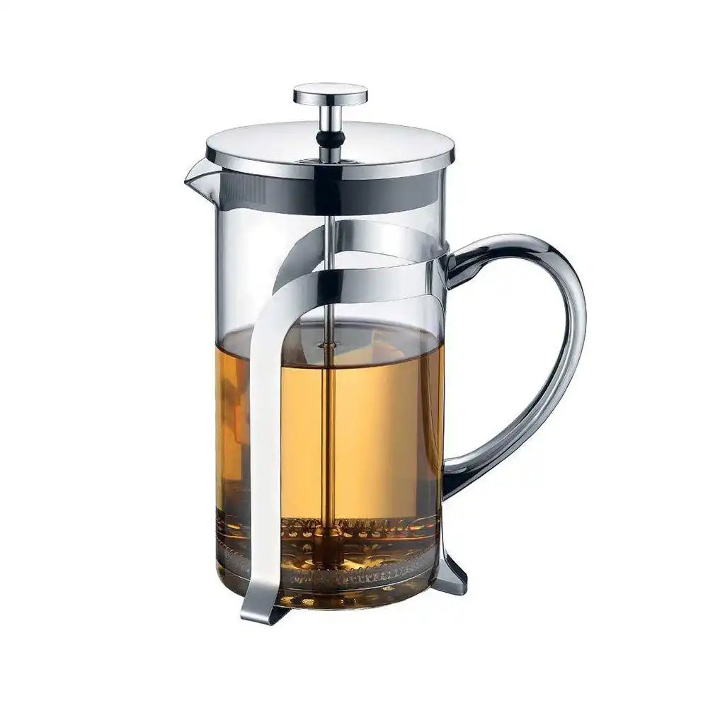 KAFFEEKANNE AUS GLAS MIT SILBERNER METALLDEKORATION 9X9X18CM - HomeDesign Knaus