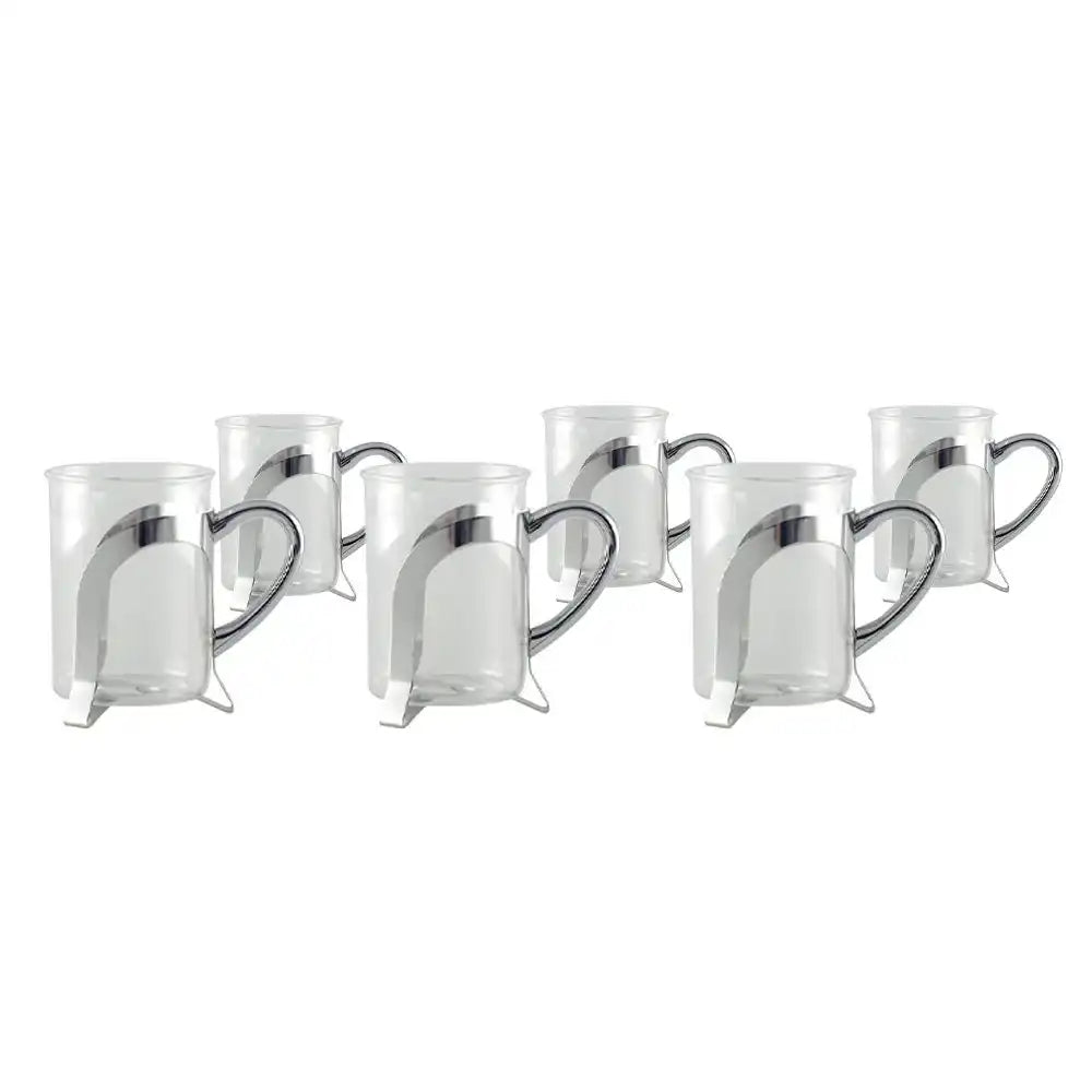 Kaffeetassen aus Glas mit silberner Metalldekoration – 2er-Set - HomeDesign Knaus