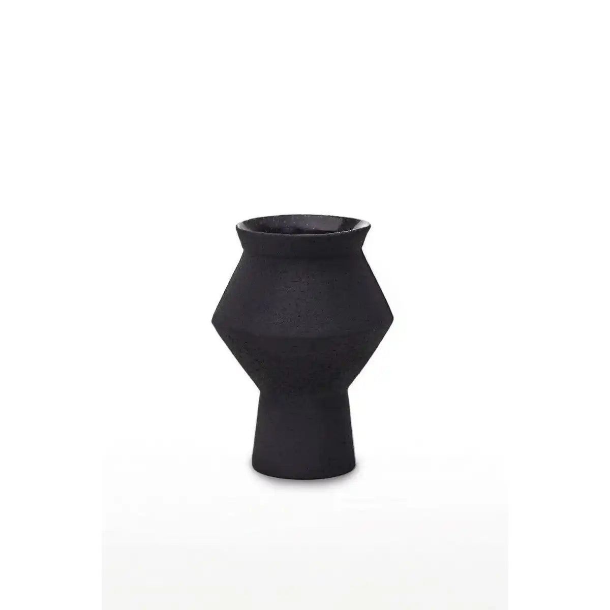 Keramik Blumenvase Gezackte eckige runde Vase Matt Schwarz - HomeDesign Knaus